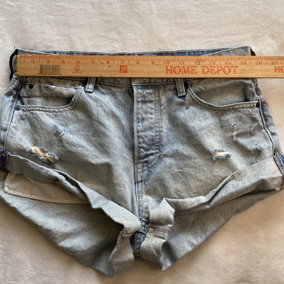 Alexander Wang Shorts Sz 31 Denim X Hike Rolled Button Fly High Waist Distressed - Picture 11 of 16